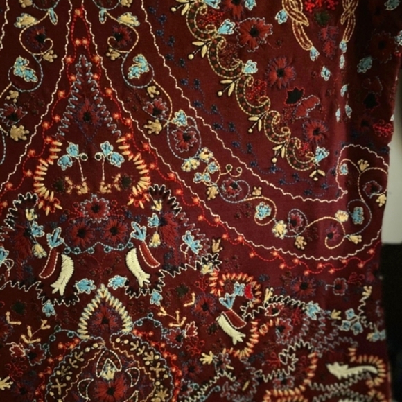 Beaded Paisley Embroidered Cocktail Dress Ornate Burgundy - Haute Hippie - Picture 3 of 12